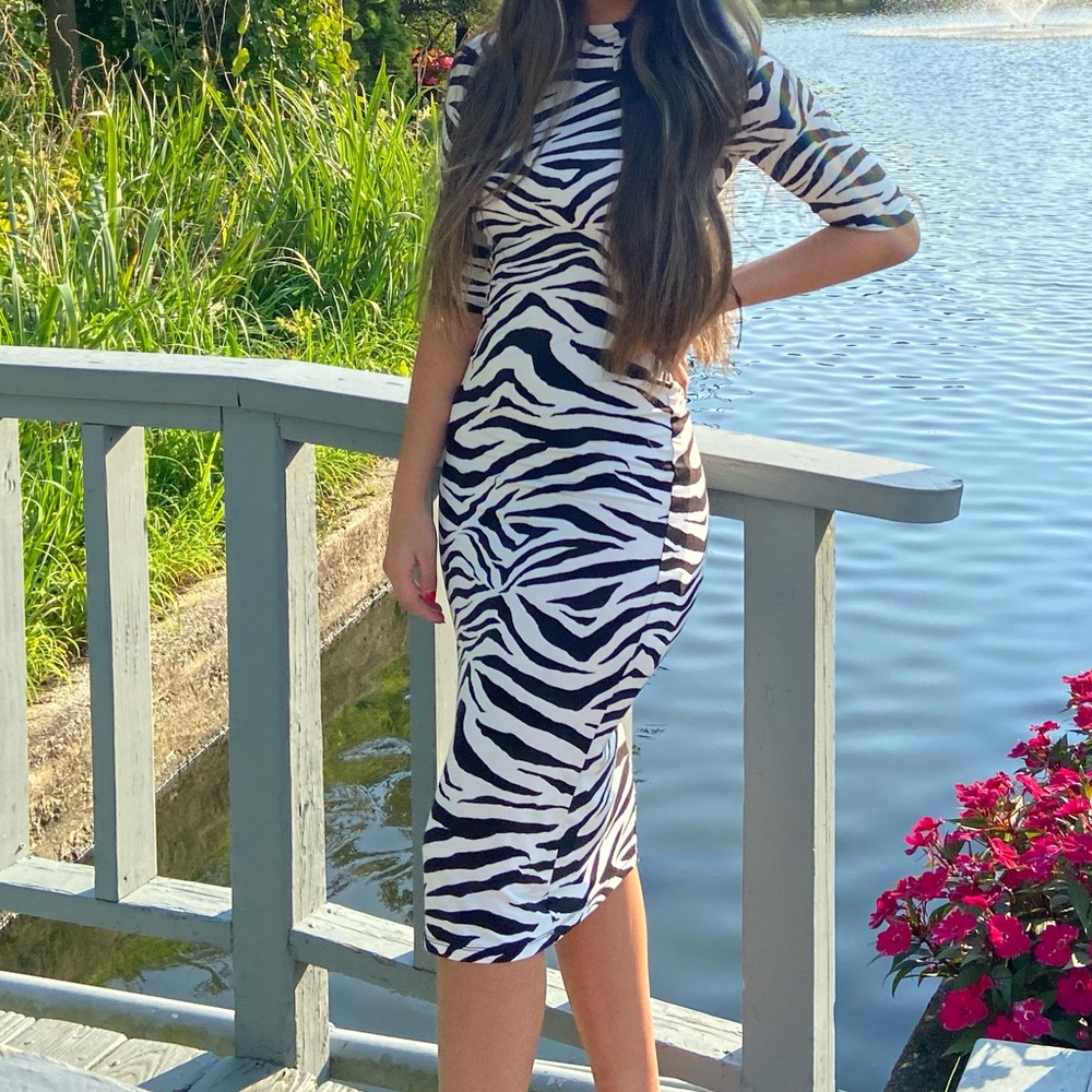 Alice + Olivia Black and White Bodycon Midi Dress